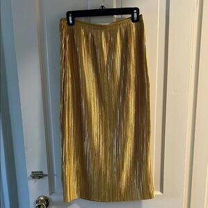 Anthropologie Metallic Gold Midi Skirt